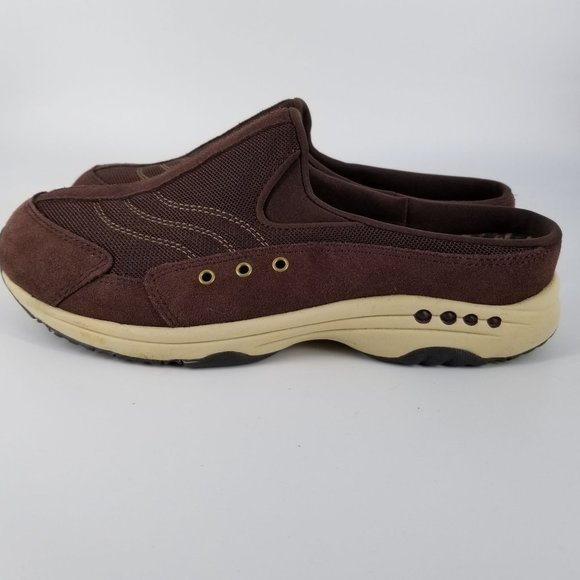 Easy Spirit Women US 8.5 Shoes Mule Clog Slip On Travel Suede Dark Brown Cream - Picture 9 of 15
